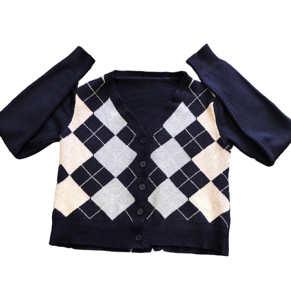Women’s Size M | SHEIN | Cropped Button Down Argyle Pattern Sweater in Navy Blue